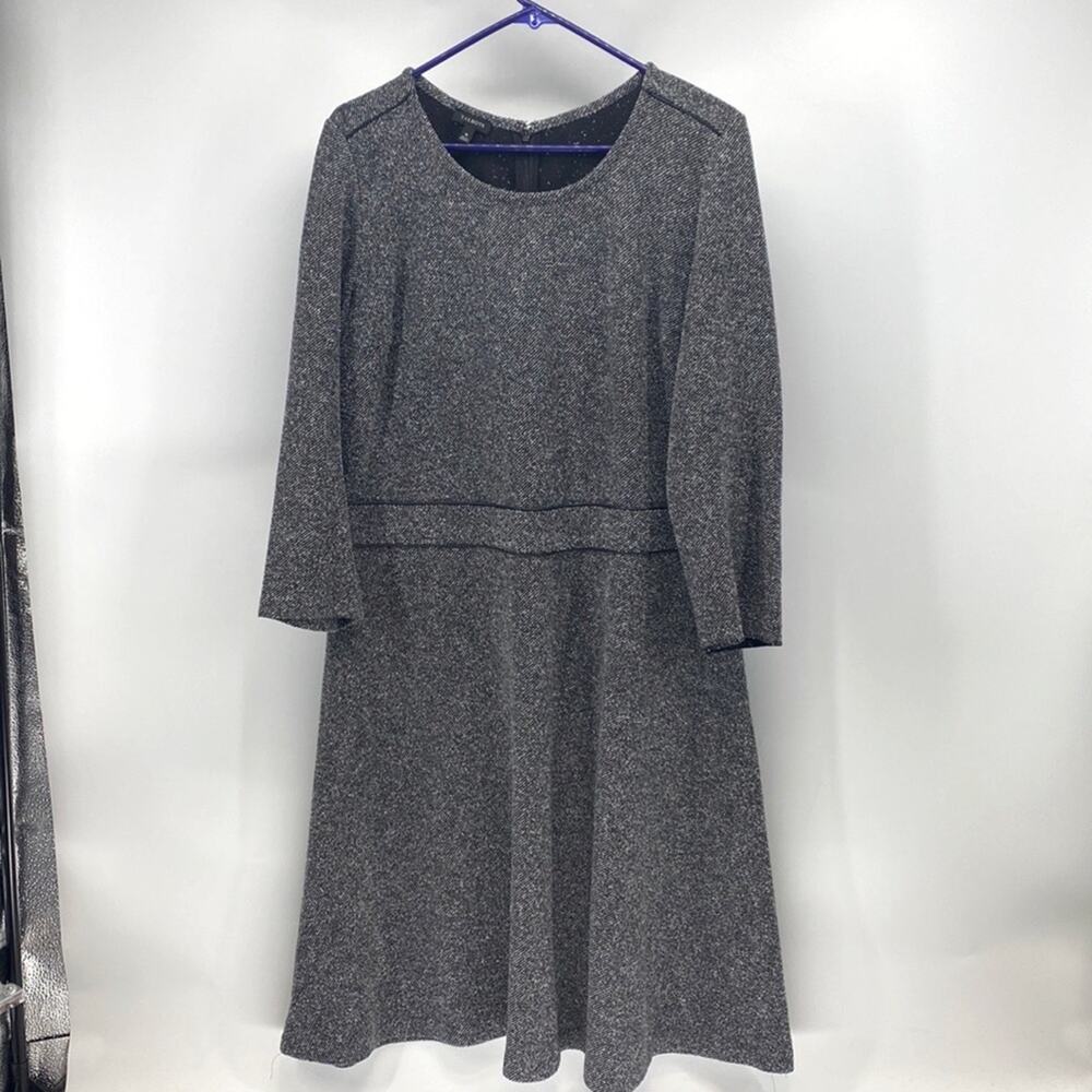 Talbots Gray black A-Line Fit Flare Tweed Textured faux leather trim size 16